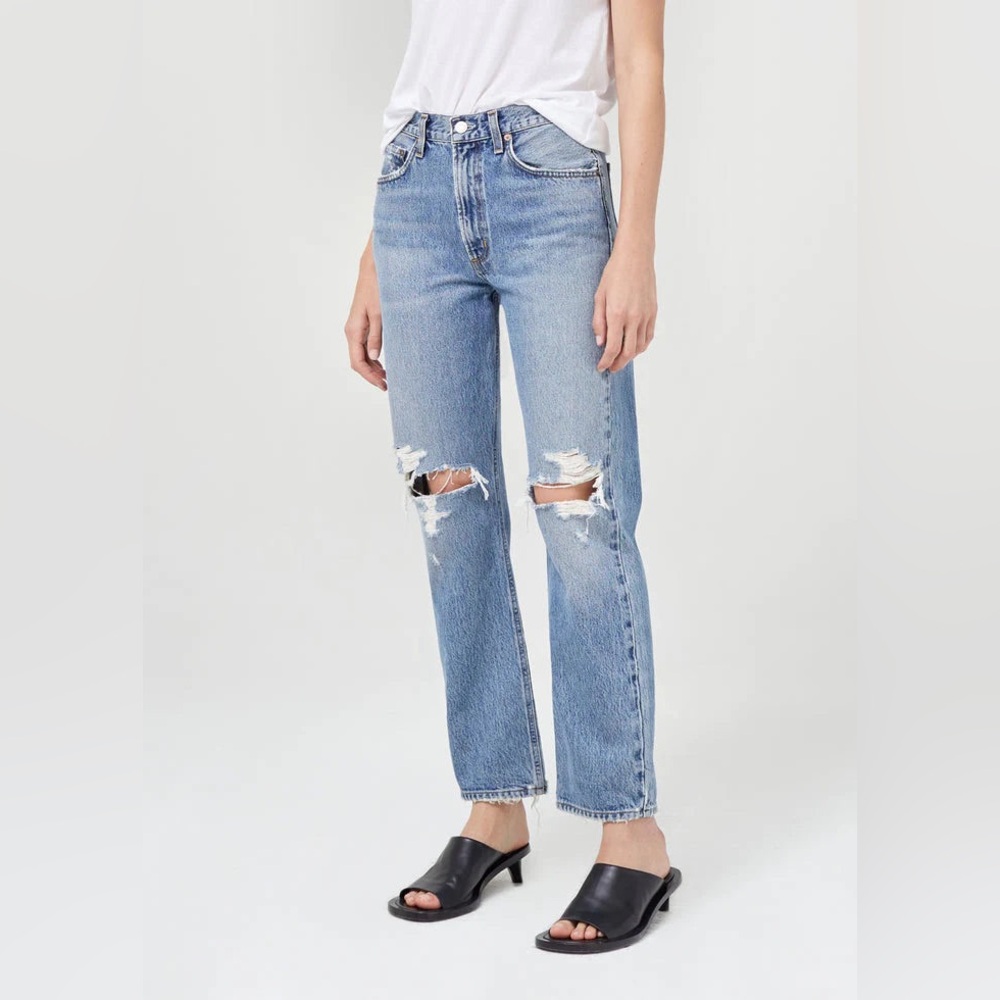 AGOLDE Mia Straight Leg Distressed Mid Rise 100% Cotton Jeans